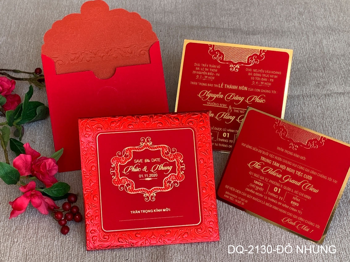 Thiệp cưới đẹp đơn giản DQ2034  Đỏ Nhung  Thiệp cưới Minh Đức  Vũng Tàu