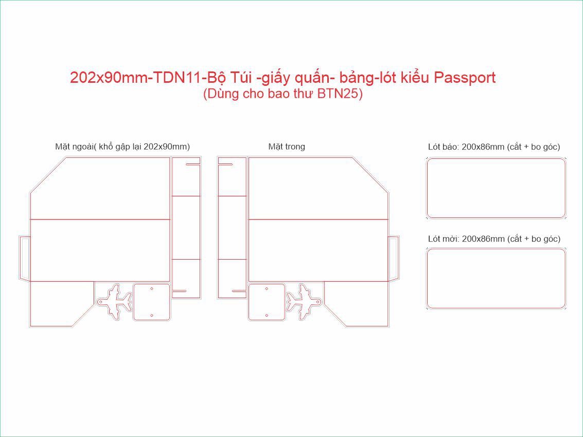 202x90mm-TDN11-Bộ Túi -giấy quấn- bảng-lót kiểu Passport