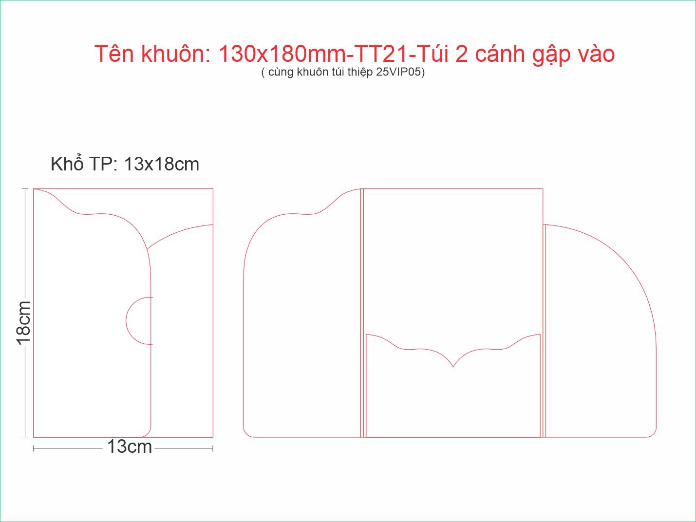 130x180mm-TT21-Túi 2 cánh gập vào