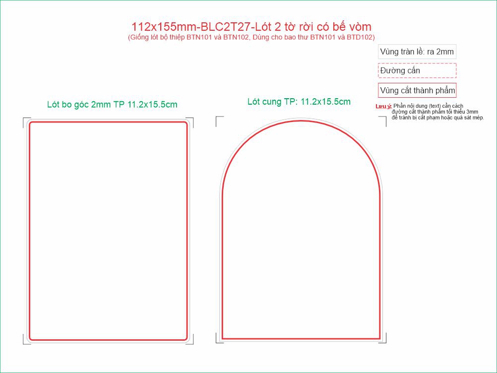 112x155mm-BLC2T27-Lót 2 tờ rời có bế vòm