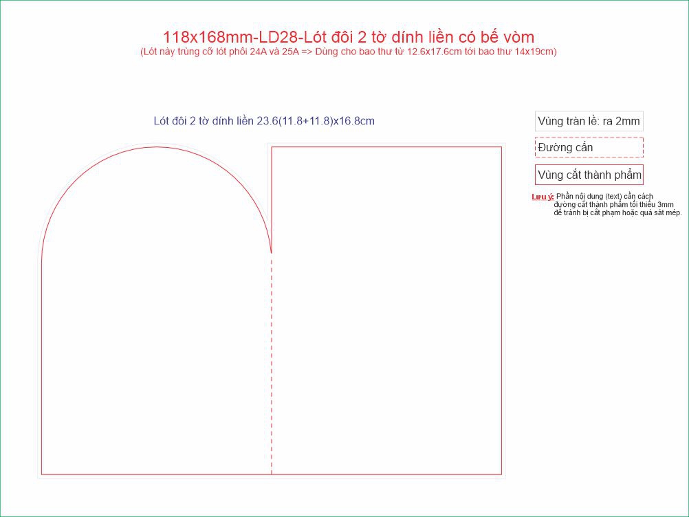 118x168mm-LD28-Lót đôi 2 tờ dính liền có bế vòm