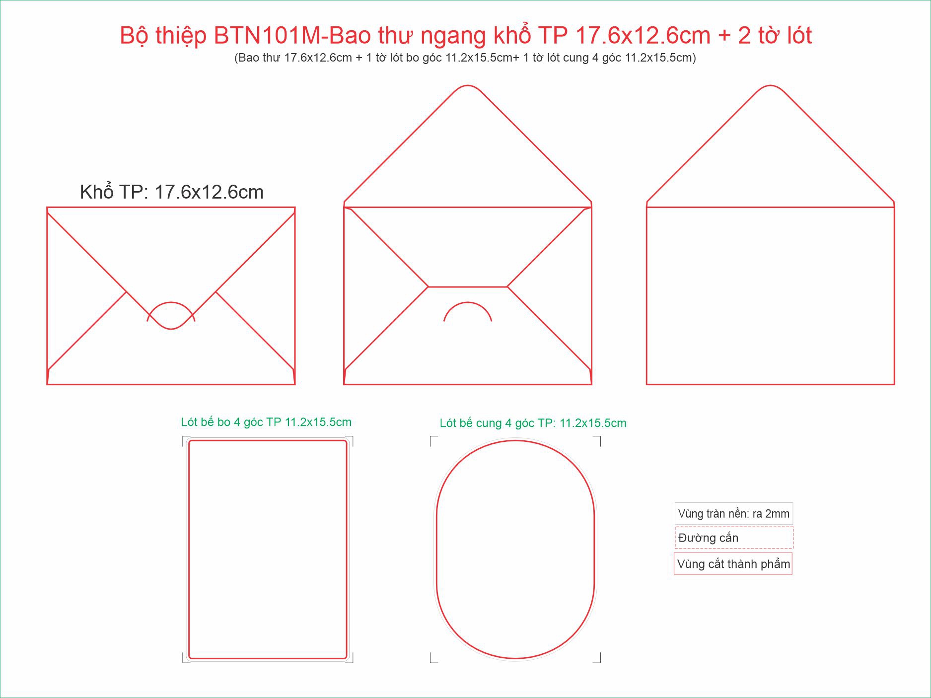 Bộ thiệp BTN101M-Lót Cung 4 Góc
