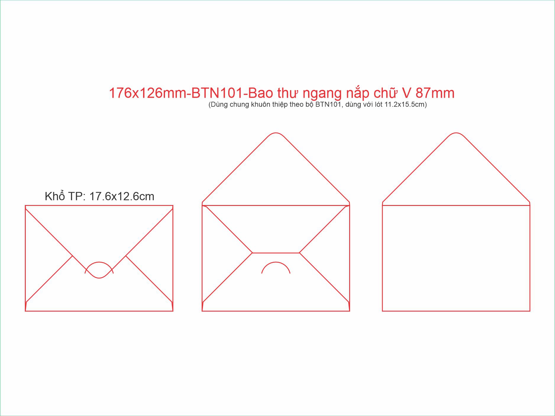 176x126mm-BTN101-Bao thư ngang nắp chữ V 87mm