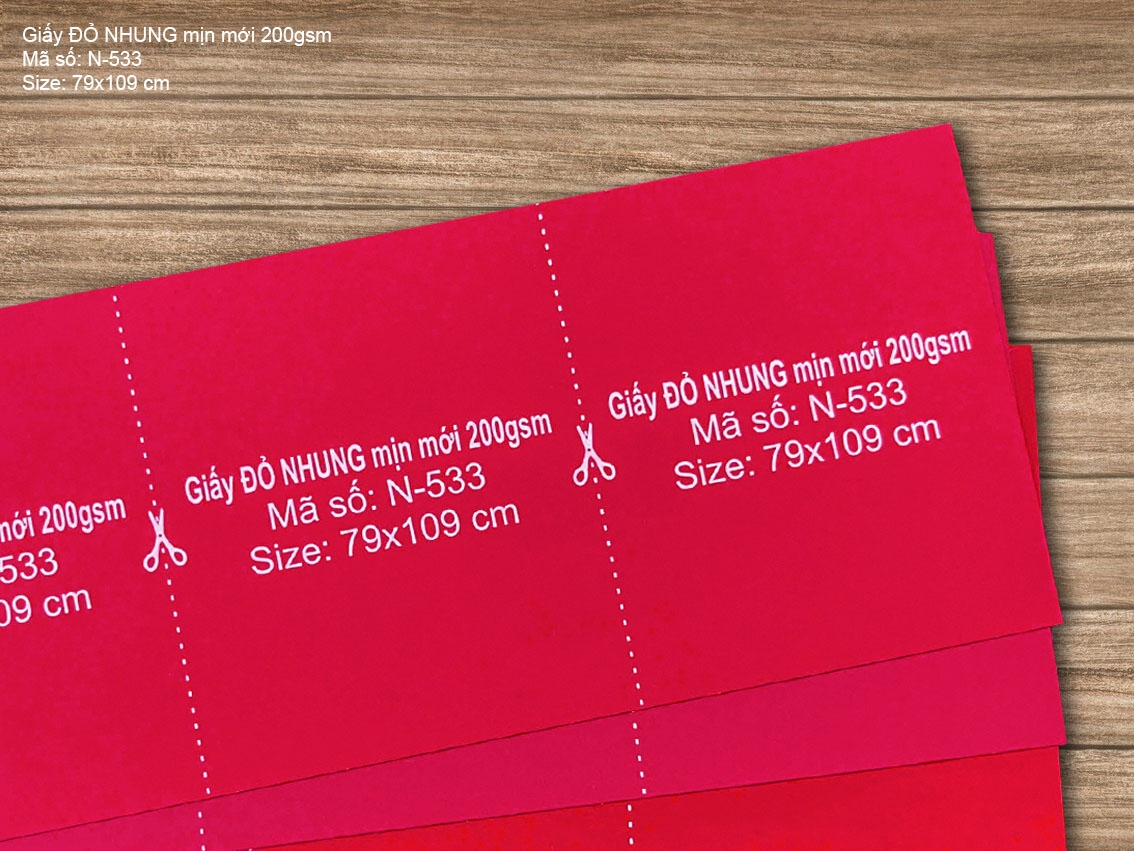 Giấy ĐỎ NHUNG mịn mới 200gsm (N-533) 